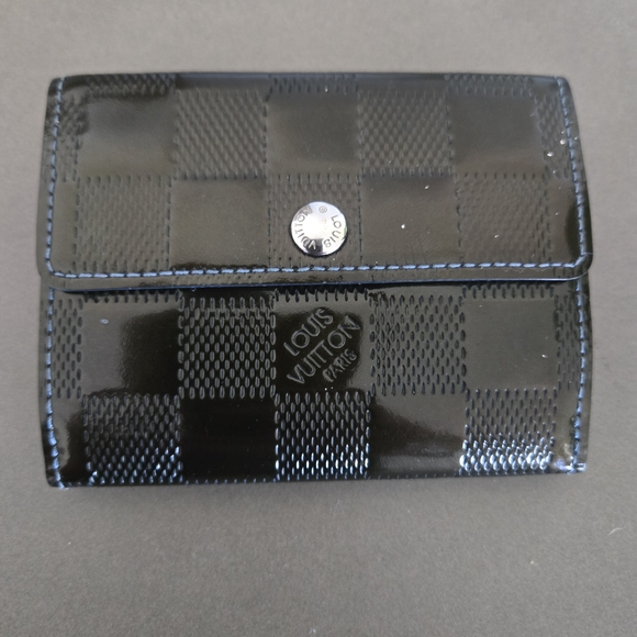 Louis Vuitton Glossy Black Checkered Card Holder - Picture 1 of 3